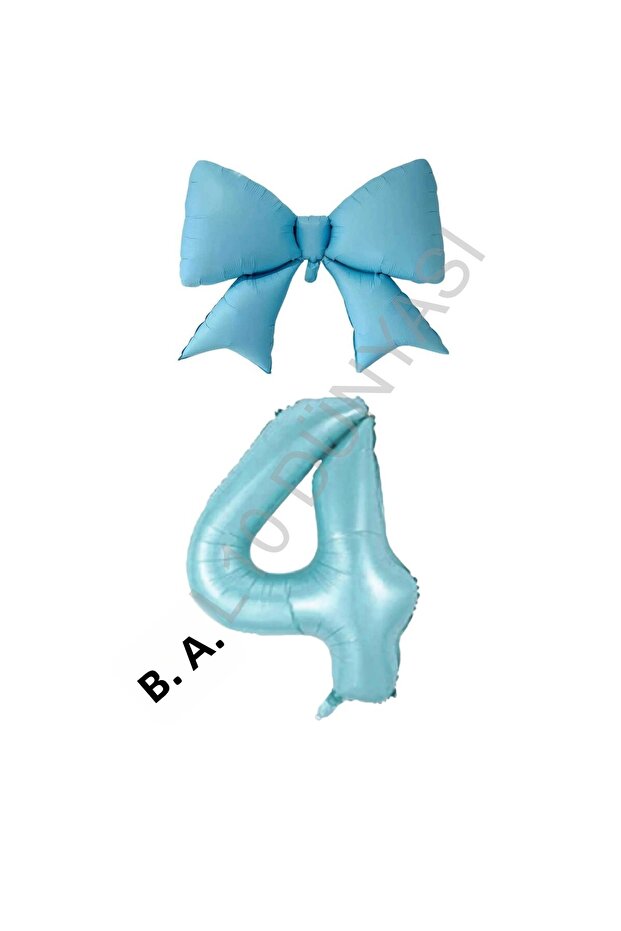 Blue Color Bow Number Foil Balloon Set Age 4