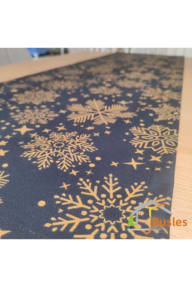 Snowy New Year Black Snowflake Patterned Flat Edge Rectangular Runner - 5