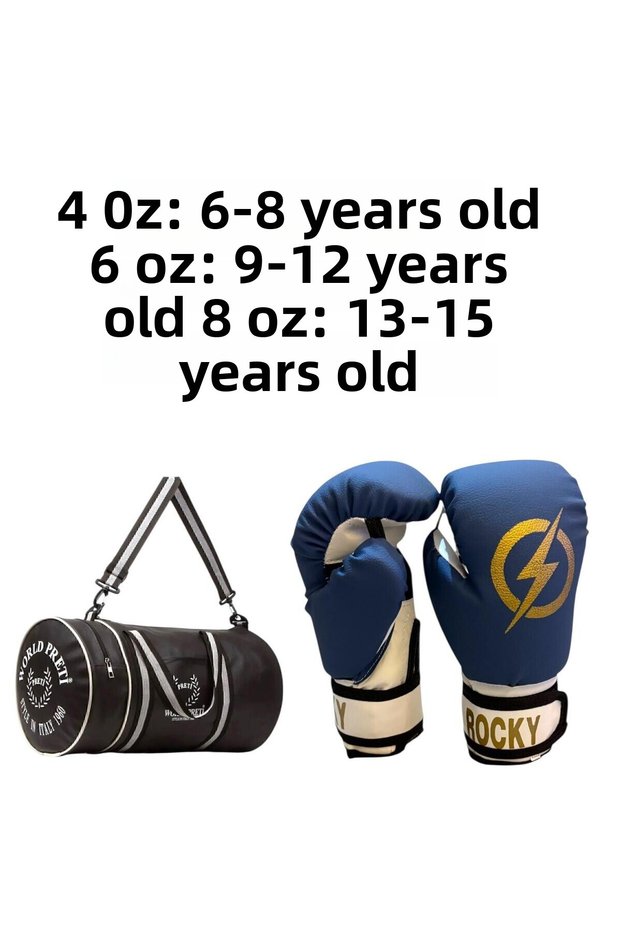 Rocky Children's Boxing Kickboxing Muay Thai Gloves 4-6-8 oz Cylinder Sports Bag Set with Shoulder Strap