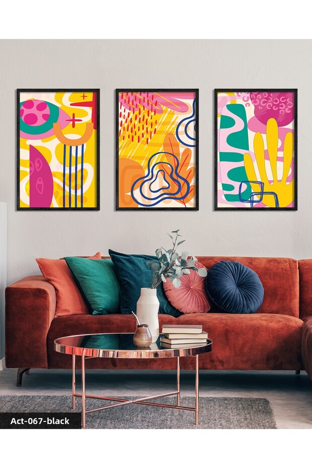 Colorful Patterns 3 Piece Black Wooden Framed Painting