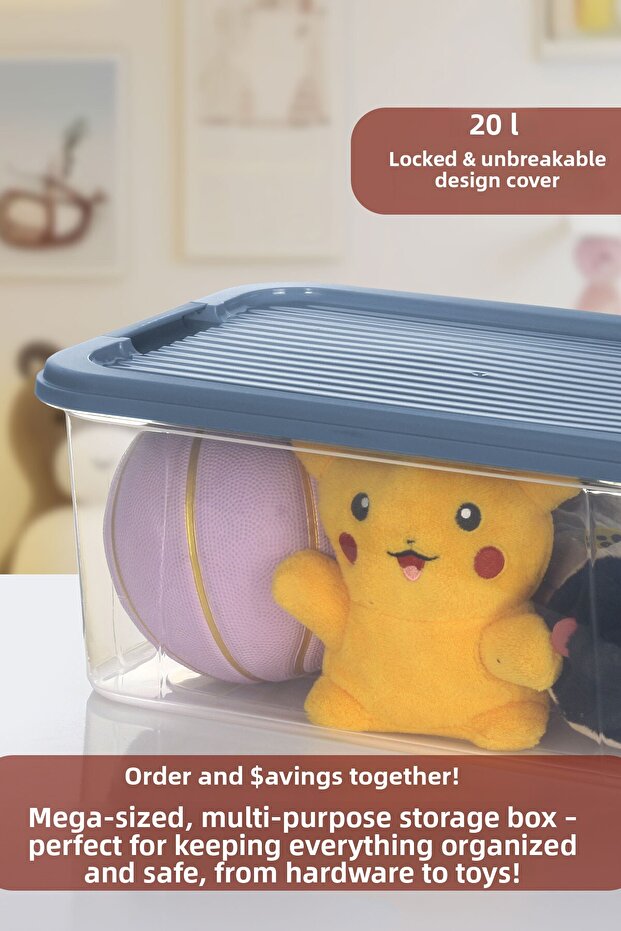 20 Lt Multibox Storage Container - Multi-Purpose Organizer with Lockable Lid Pantry Storage Storage Box - 2