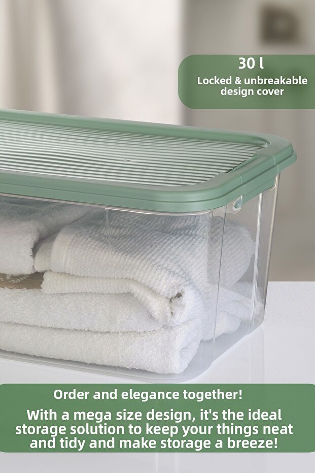 30 Lt Multibox Storage Container - Multi-Purpose Organizer with Lockable Lid Pantry Storage Storage Box - 2