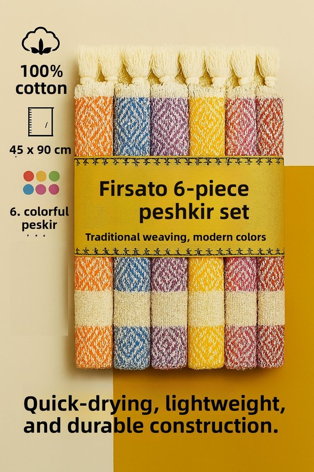 100% Cotton Peshtemal Set 45X90Cm 6-Piece Assorted Color Towels Quick Drying Hand-Head Towels