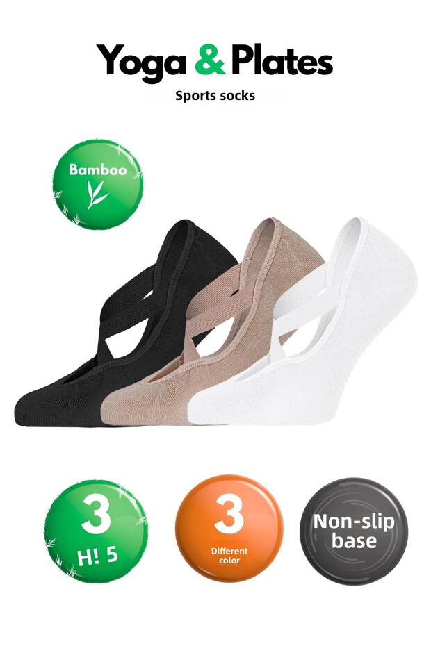 Women's Bamboo Non-Slip Pilates Socks - Abs Based 3-Color Yoga & Fitness Sports Socks 3-Pack