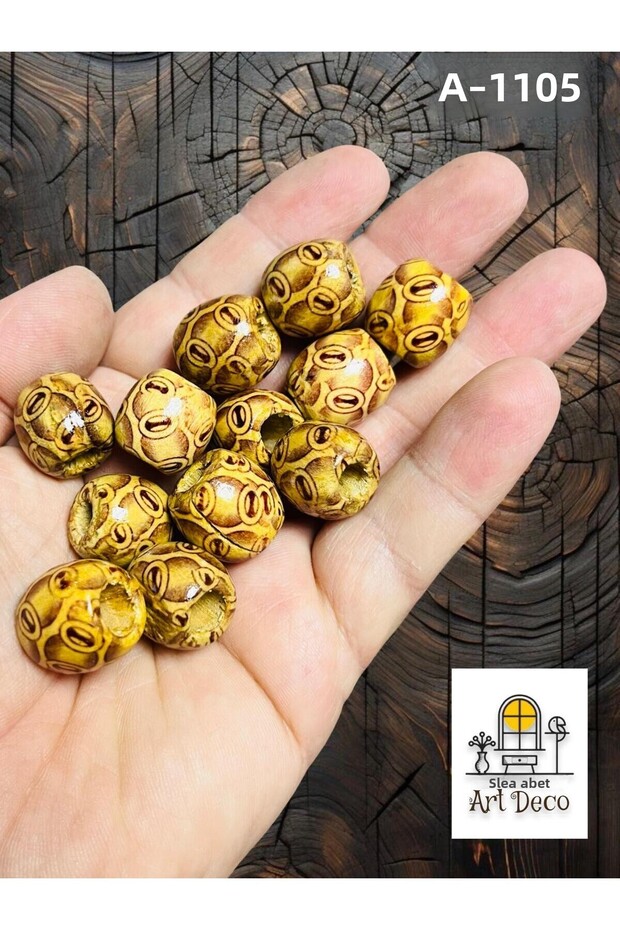16 mm Patterned Wooden Beads (50 Grams, Average 38 Pieces) Hole Diameter 6 mm Macrame Jewelry Bracelet