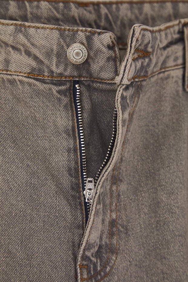 Gri Yüksek Bel Geniş Paça Denim Büyük Beden Jeans TBBSS24CJ00028 - 7