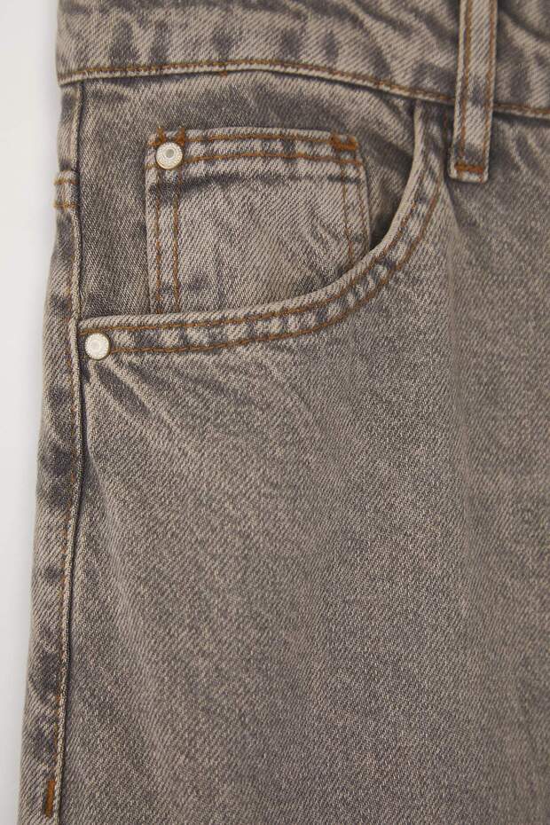 Gri Yüksek Bel Geniş Paça Denim Büyük Beden Jeans TBBSS24CJ00028 - 6