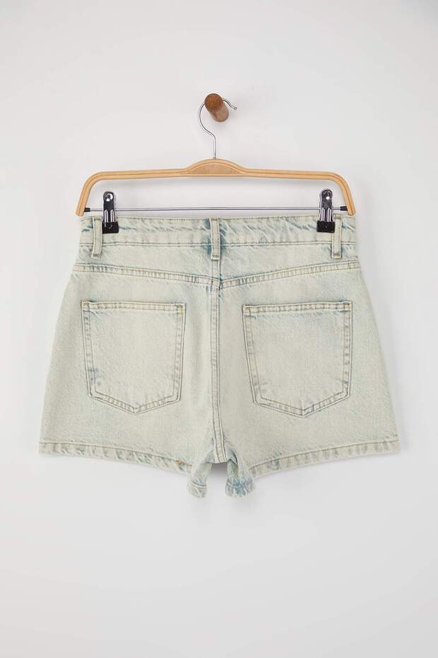 Açık Mavi Yüksek Bel Mini Denim Şort TWOSS24SR00174 - 6