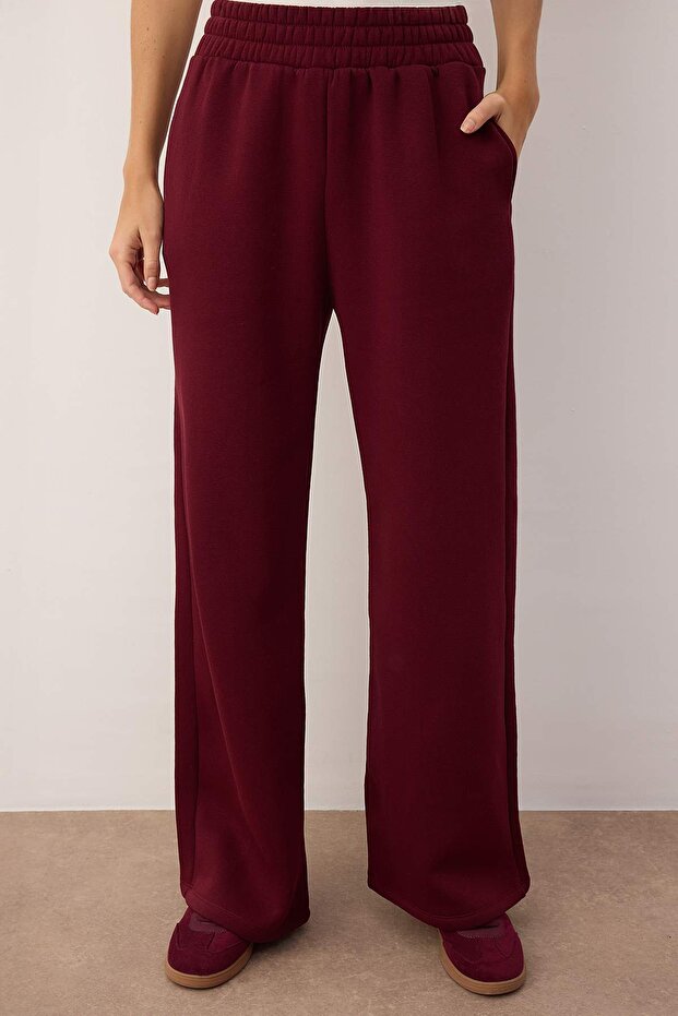Bordo Oversize/Geniş Kalıp Fermuarlı Kalın İçi Polarlı Örme Eşofman Takımı TWOAW25EM00001 - 3