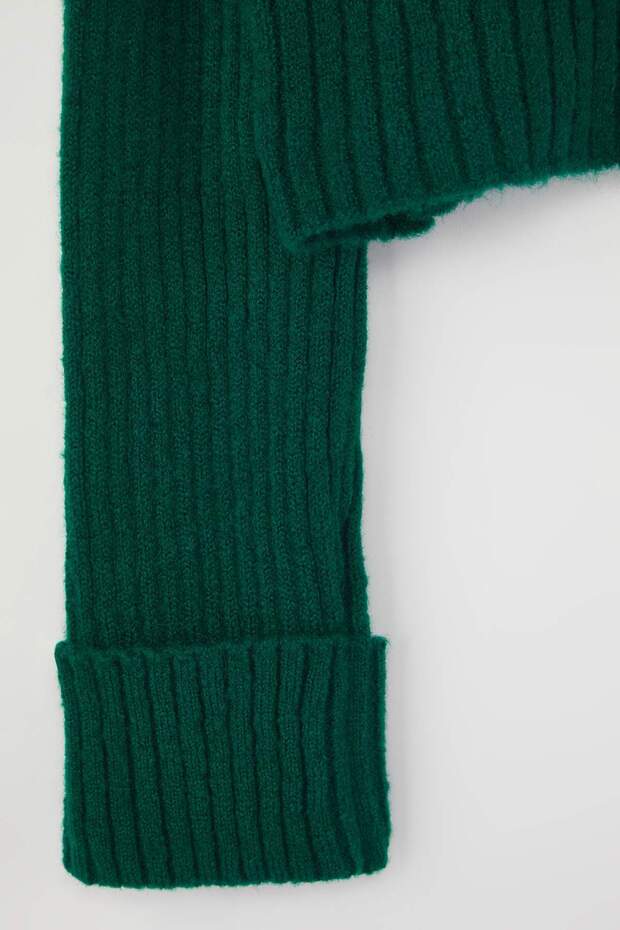 Zümrüt Yeşili Crop Yumuşak Dokulu Dik Yaka Triko Hırka TWOAW22HI0174 - 8