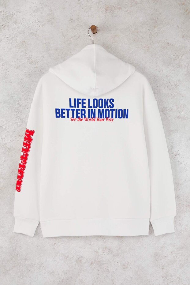 Teen Ekru Oversize/Geniş Kalıp Slogan Baskılı Kalın İçi Polarlı Örme Sweatshirt TWOAW26SW00163 - 6