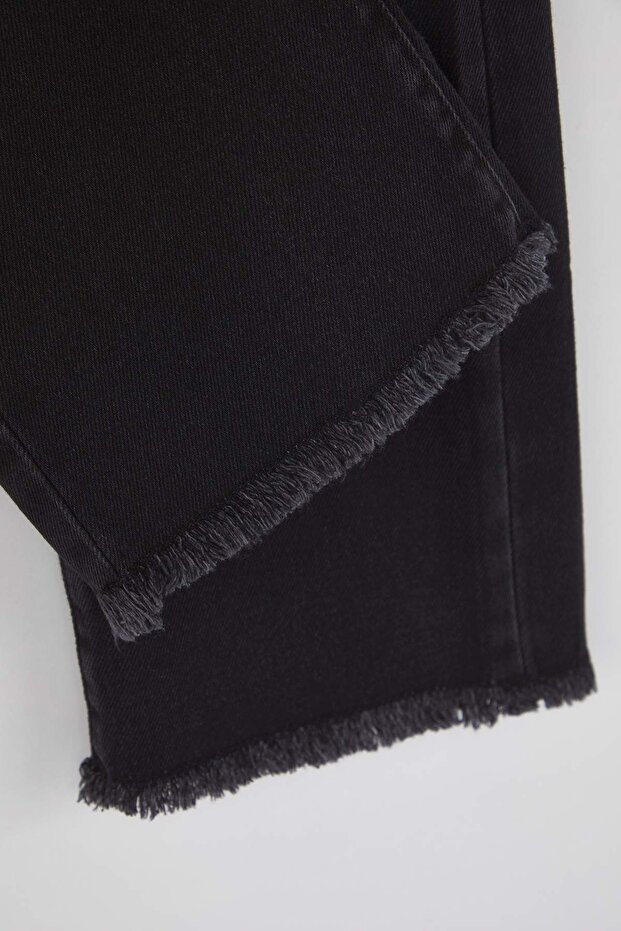 Siyah 100% Pamuk Ayarlanabilir Lastikli Kordonlu Kız Çocuk Denim Jeans TKDAW26JE00009 - 3