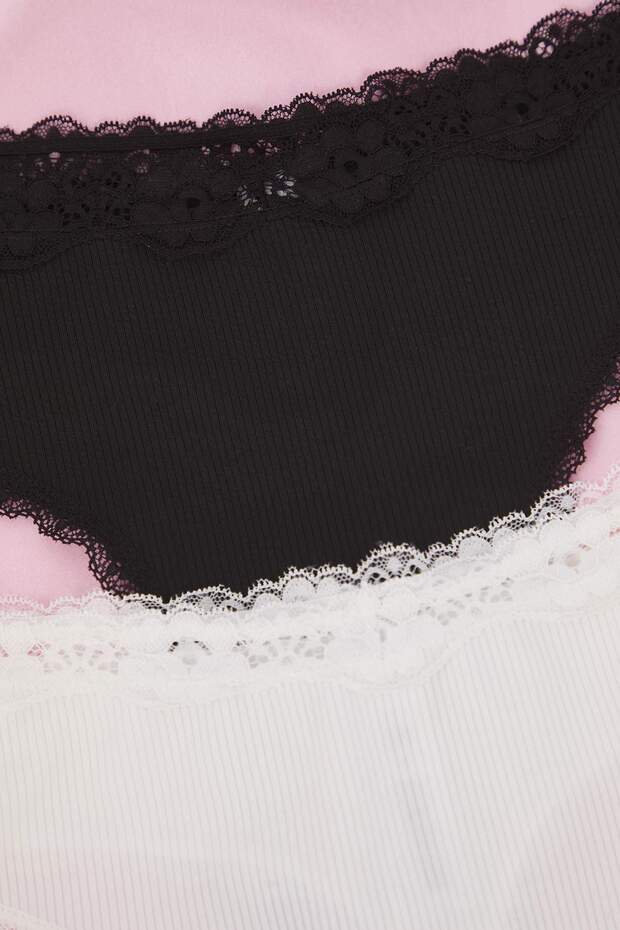Siyah-Beyaz 2'li Paket Örme Esnek Tanga Büyük Beden Külot TBBAW26CM00001 - 3