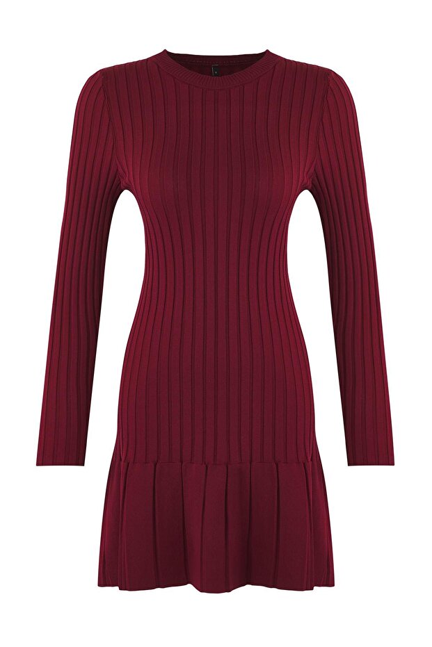 Bordo Mini Pileli Triko Elbise TWOAW24EL00013 - 6