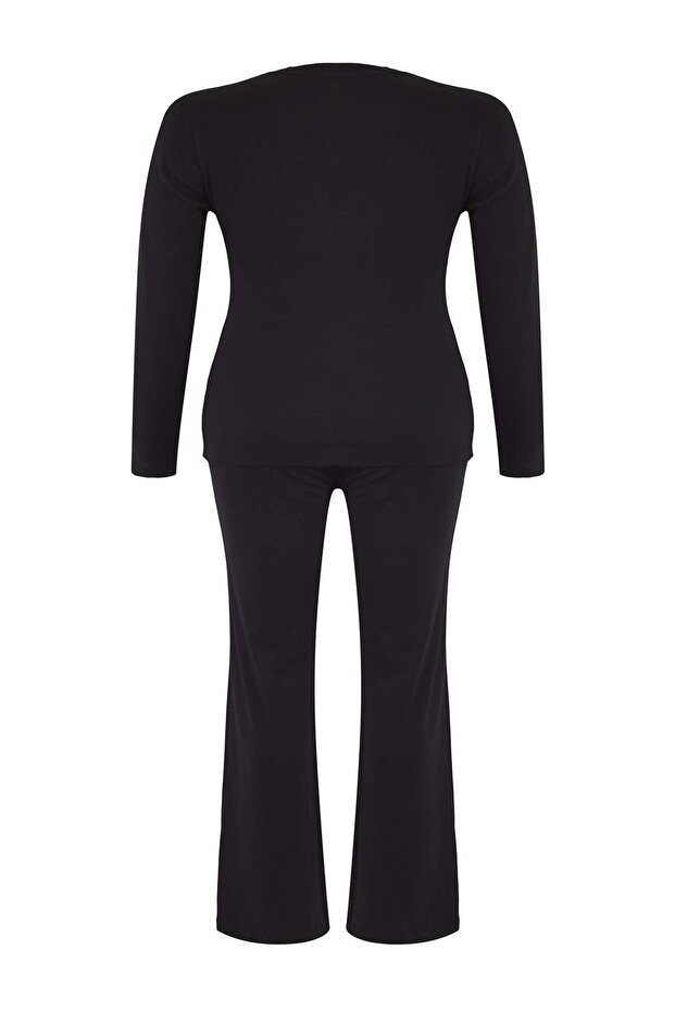 Wardrobe Essentials Siyah Fitted/Vücuda Oturan Fitilli Esnek Örme Alt-Üst Takım TBBAW26CP00010 - 7