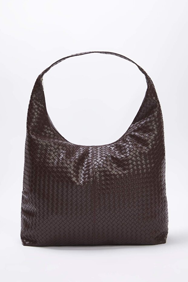 Kahverengi Örgü Desenli Büyük Maxi Tote Kadın Maksi Boy Omuz Çantası TAKAW26OC00045 - 6