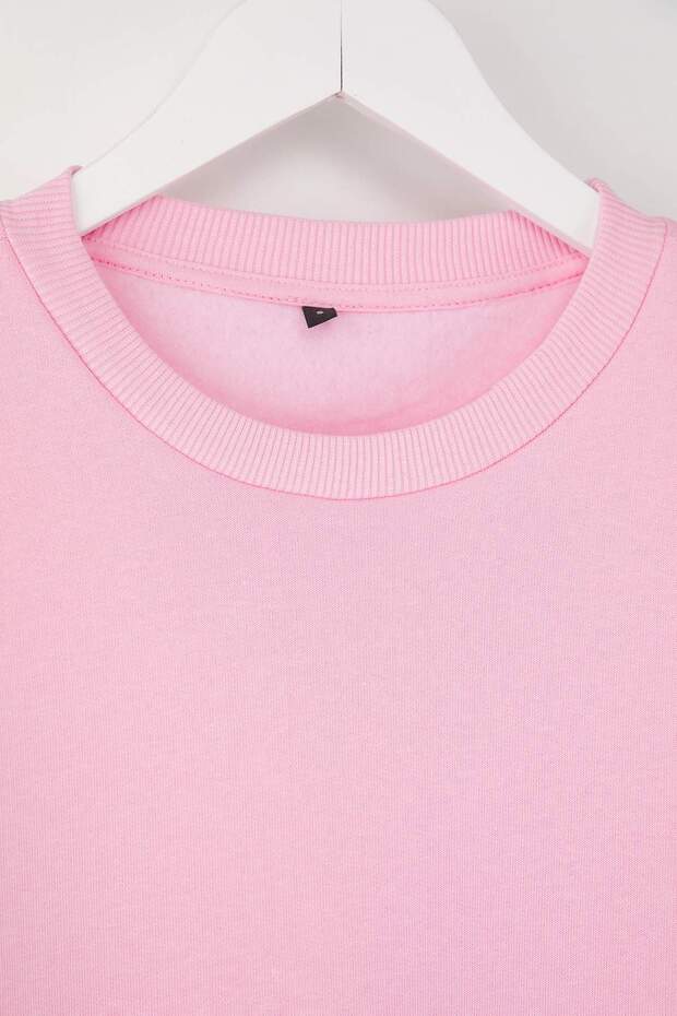 Açık Pembe Kalın İçi Polarlı Regular/Normal Kalıp Bisiklet Yaka Basic Örme Sweatshirt TWOAW24SW00101 - 8