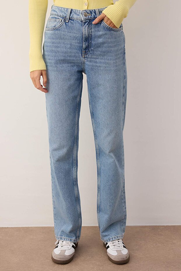 Mavi Yüksek Bel Düz Paça Straight Jeans TWOAW26JE00245 - 3