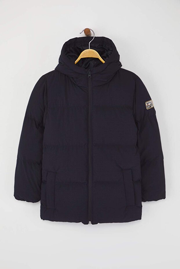 Lacivert Düz/Basic Kalın Kapüşonlu Regular Unisex Çocuk Mont TKDAW26MO00014 - 2