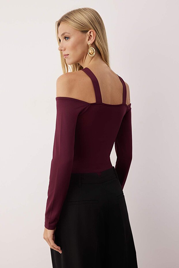 Mürdüm Aksesuar Detaylı Çıtçıtlı Esnek Örme Body TWOAW26BD00003 - 4