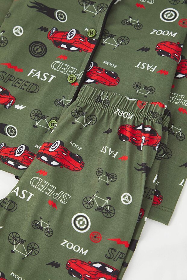 Haki Yumuşak Dokulu Erkek Çocuk Baskılı Örme Pijama Takım TKDAW25AU00110 - 6