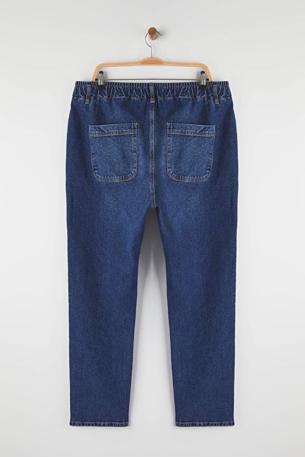 Mavi Yüksel Bel Beli Lastikli Büyük Beden Mom Fit Jeans TBBAW26CJ00020 - 6