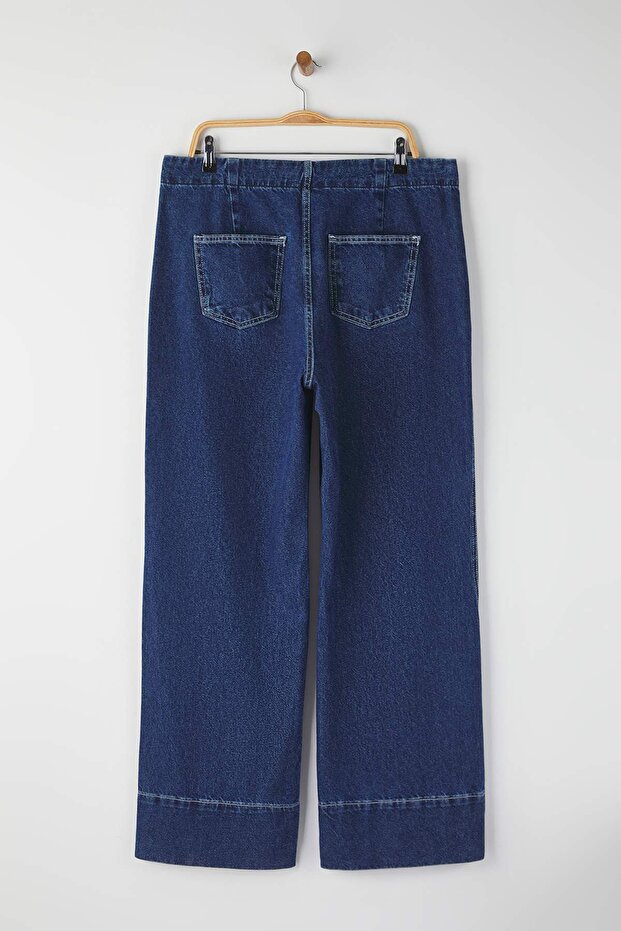 Mavi Yüksek Bel Dikiş Detaylı Geniş Paça Büyük Beden Wide Leg Jeans TBBAW26CJ00017 - 6