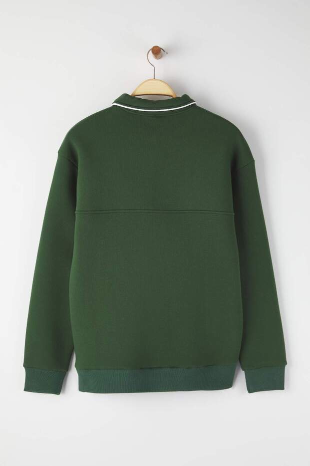 Zümrüt Yeşili Yeni Oversize/Geniş Kesim Dik Yaka Biye Detaylı Sweatshirt TMNAW26SW00002 - 8