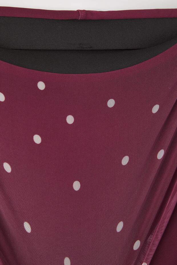 Bordo A- Line Puantiye Desenli Tül Örme Büyük Beden Etek TBBAW25AZ00006 - 7