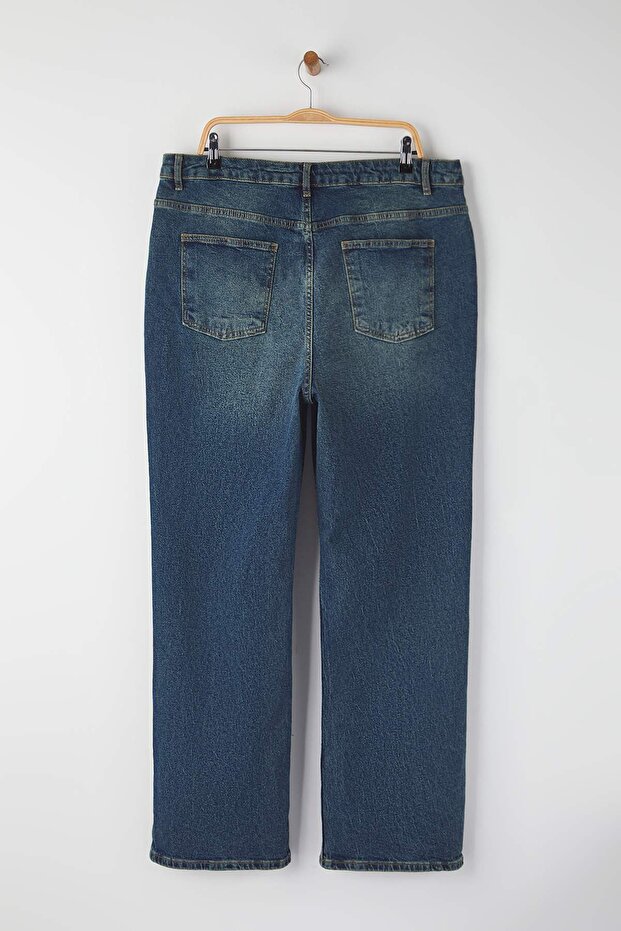 Mavi Yüksek Bel Comfort/Orta Esnek Straight Fit Denim Büyük Beden Jeans TBBSS24CJ00051 - 7