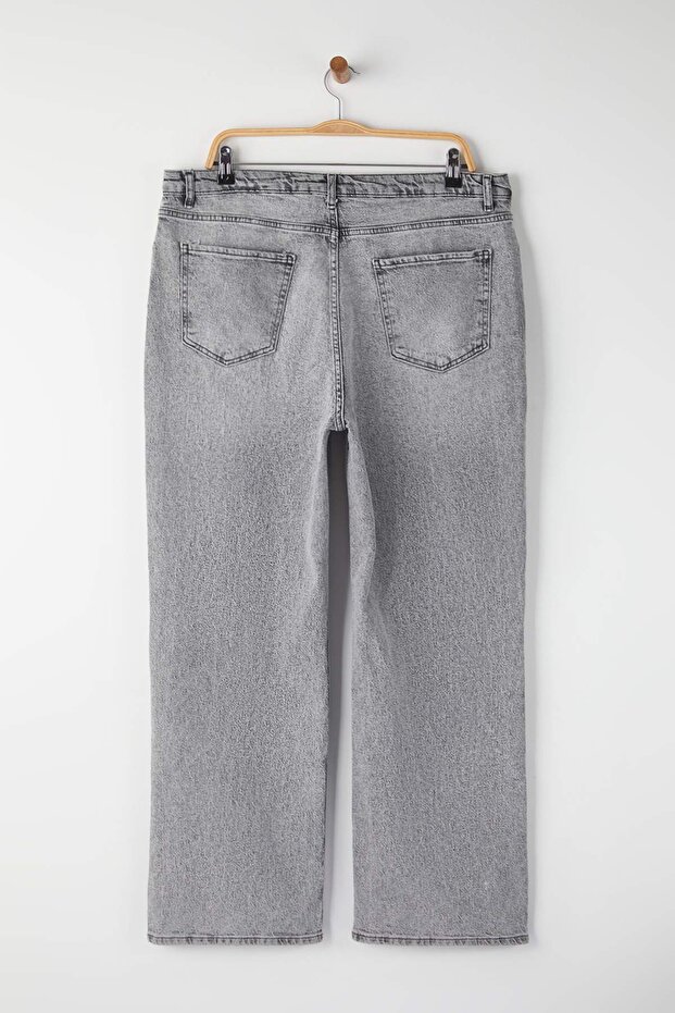 Gri Yüksek Bel Geniş Paça Comfort/Orta Esnek Büyük Beden Wide Leg Jeans TBBAW23CJ00020 - 7