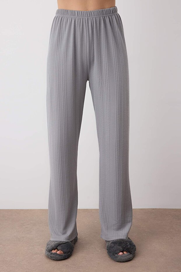 Füme Dokulu Fitilli Yumuşak Tuşe Örme Pijama Takımı THMAW26PT00093 - 4