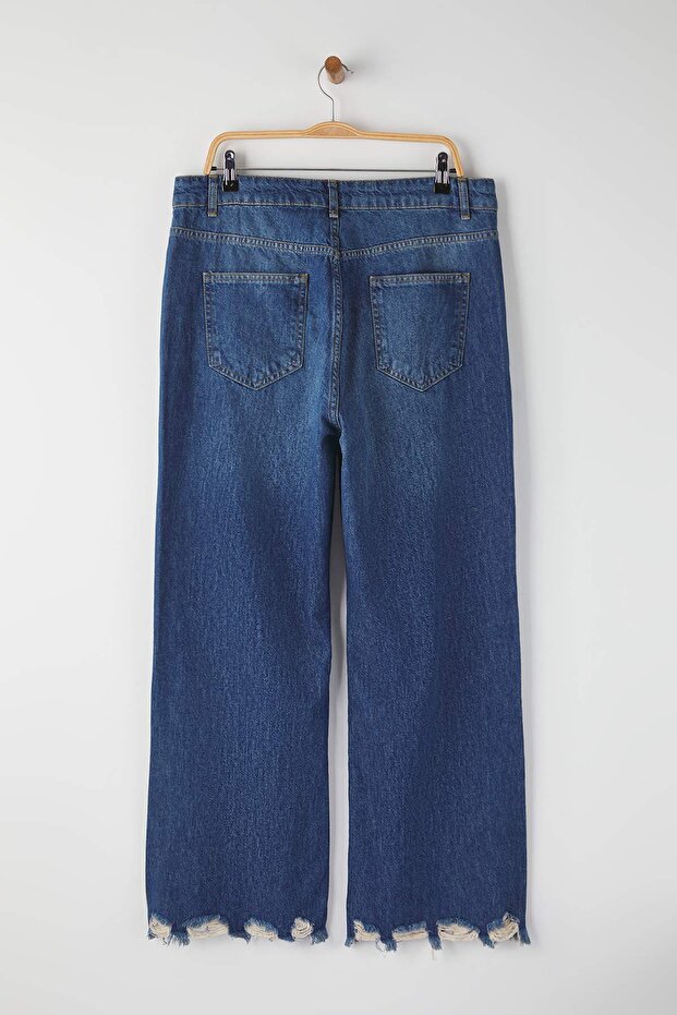 Mavi Yüksel Bel Paçası Destroylu İspanyaol Paça Büyük Beden Flare Fit Jeans TBBAW26CJ00016 - 7
