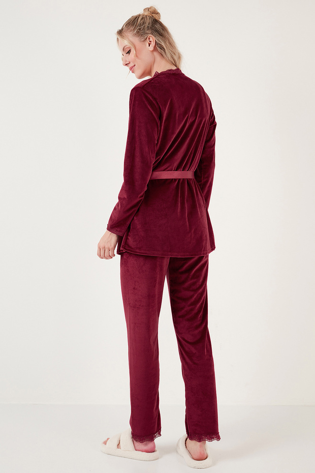 Normál szabású, csipkés, puha textúrájú hálóruha, bársony pizsama szett PJ SZETT 6095545 - 6