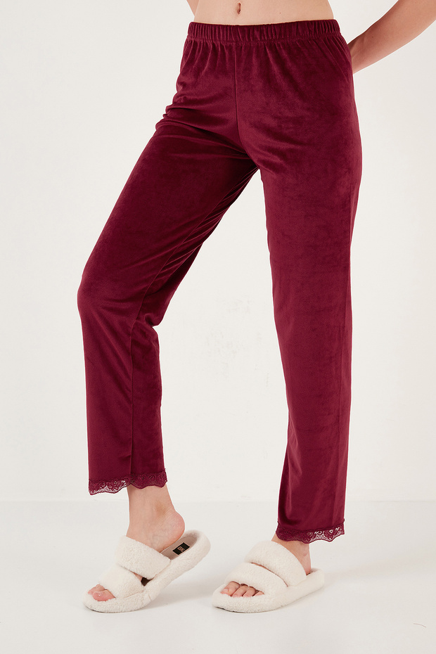 Normál szabású, csipkés, puha textúrájú hálóruha, bársony pizsama szett PJ SZETT 6095545 - 5