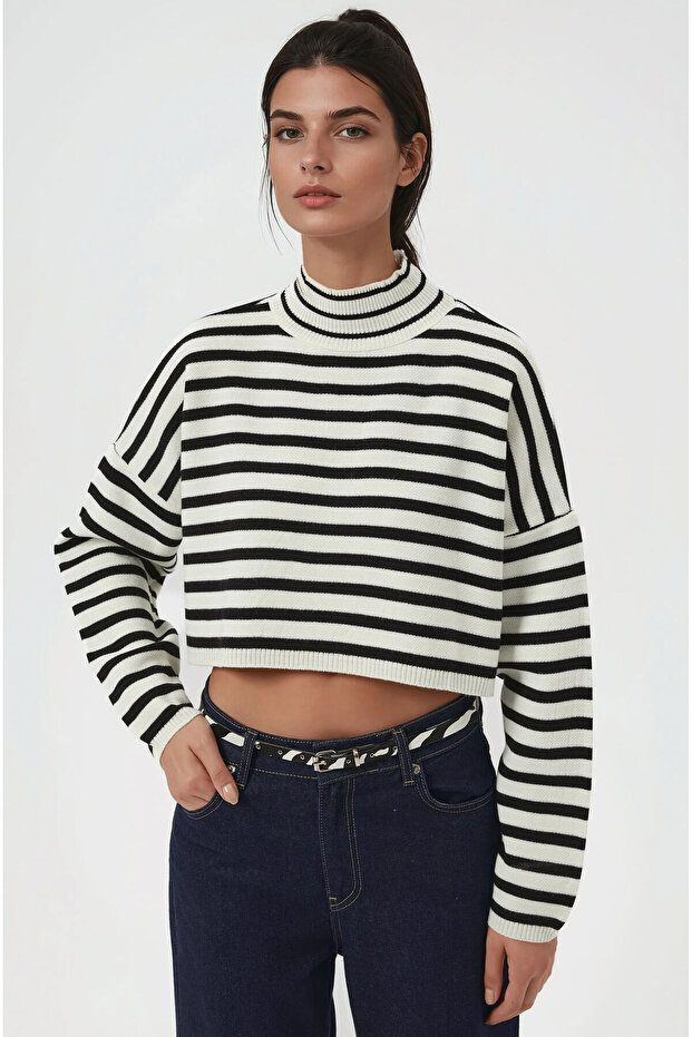 Yüksek Yakalı Crop Kazak - 4