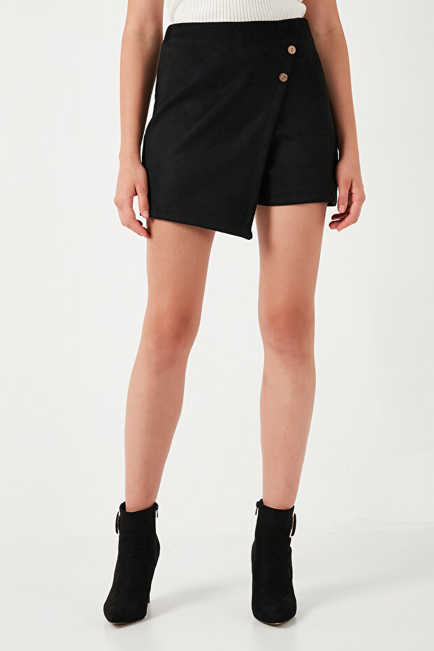 Asimetrik Kışlık Scuba Süet Düğme Detaylı Slim Fit Şort Etek ŞORT ETEK 5865968 - 8
