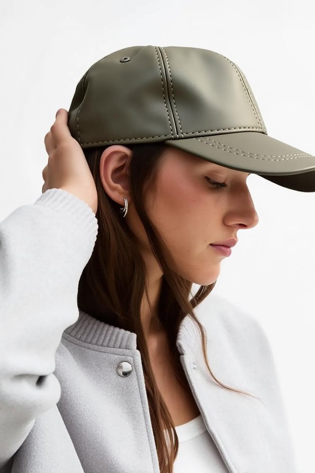 Khaki Green Genuine Leather Baseball Cap