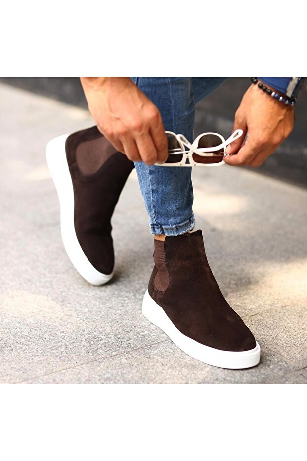 - Brown Suede Leather Eva Sole Unisex Chelsea Boots 102-041-He1065