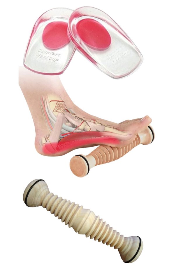 Natural Wooden Foot Massager and Silicone Heel Pad for Heel Spurs (35/40) Foot Roller
