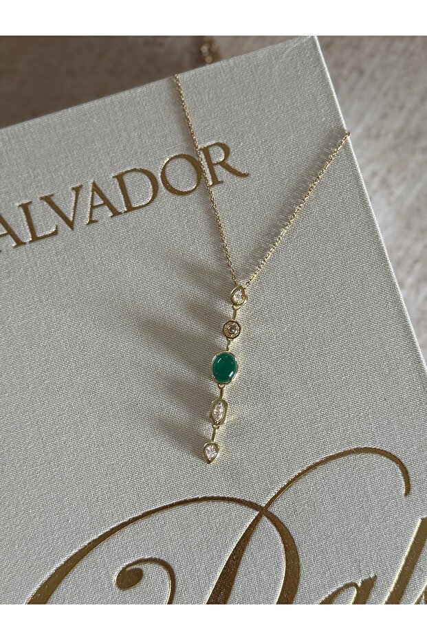 Y Green Stone Gold Steel Necklace