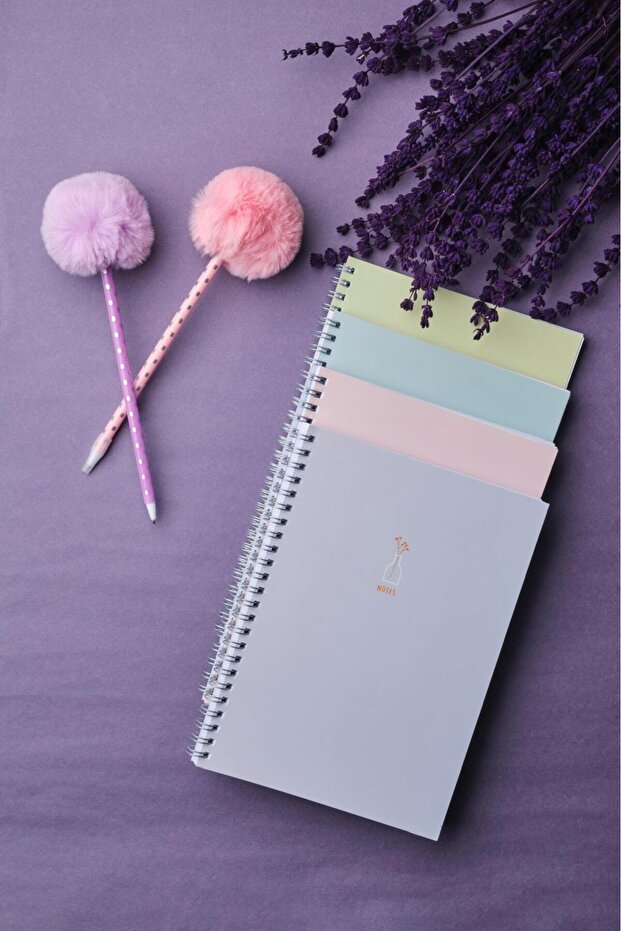 دفتر ملاحظات مدرسي حلزوني مقاس A5 مكون من 80 ورقة مكون من 4 قطع - دفتر ملاحظات مقاس A5 - 4