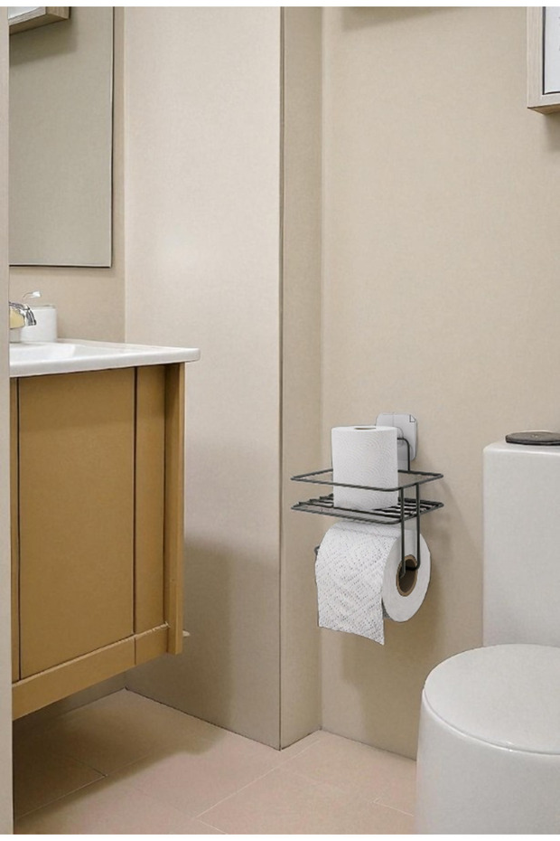 Yapışkanlı Tuvalet Kağıdı Askısı, Kolay Montajlı WC Kağıtlığı Peçeteliği Tutacağı Askılığı - 4