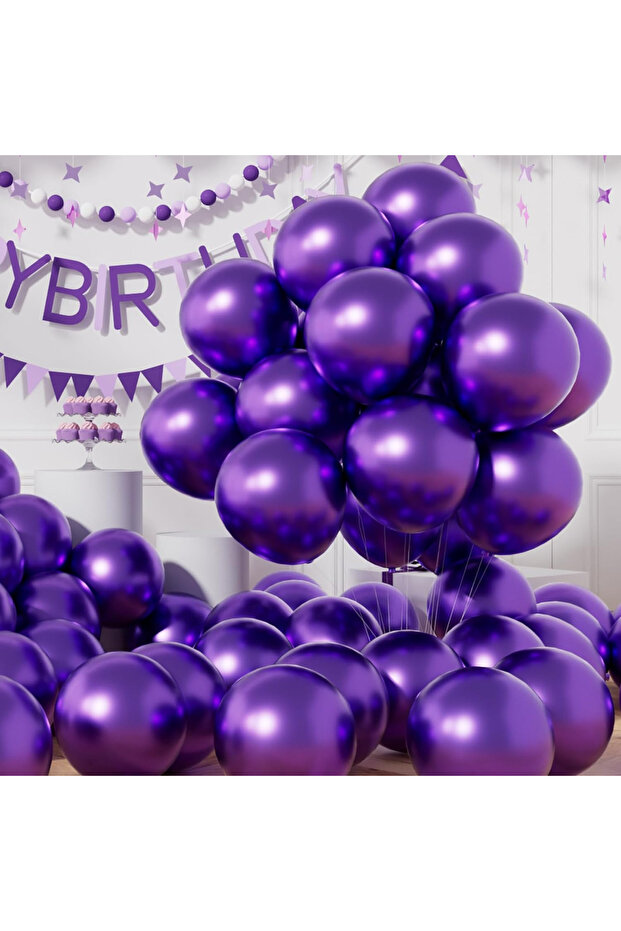 50 Purple Metallic Balloons - Premium Latex