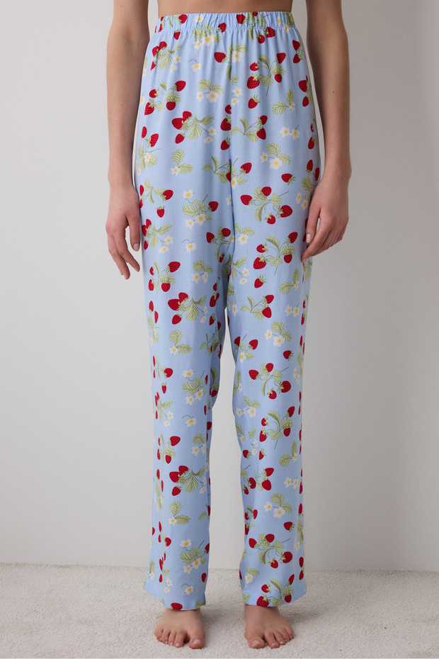 Strawberries Chally Pants Light Blue Pajama Set