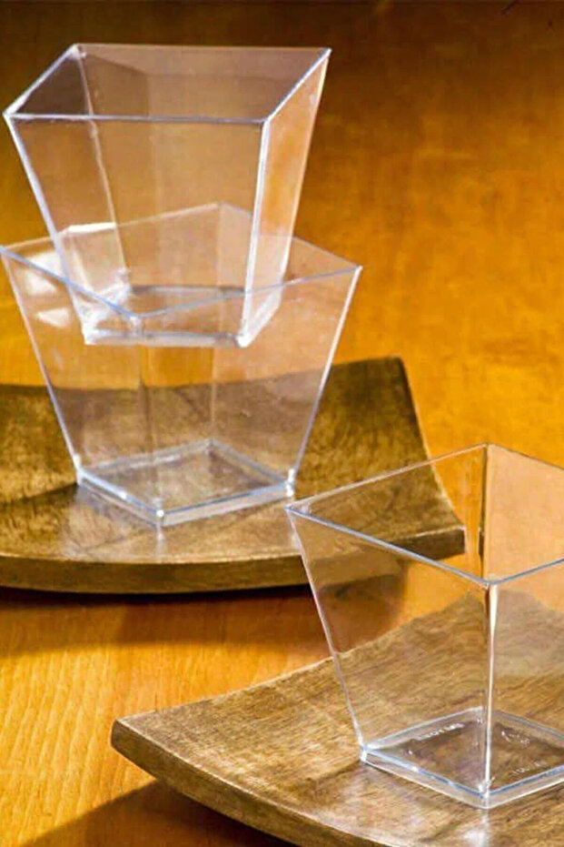 Ramel Store 25 Pieces Plastic Prism Without Cover Transparent Cubic Bowl 200Cc, Presentation Bowl, Mica Presentation Bowl