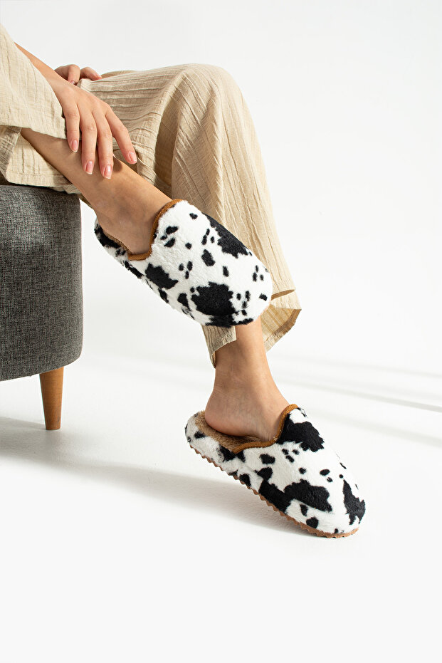 Bílé černé šedé vlněné zimní pantofle - 2