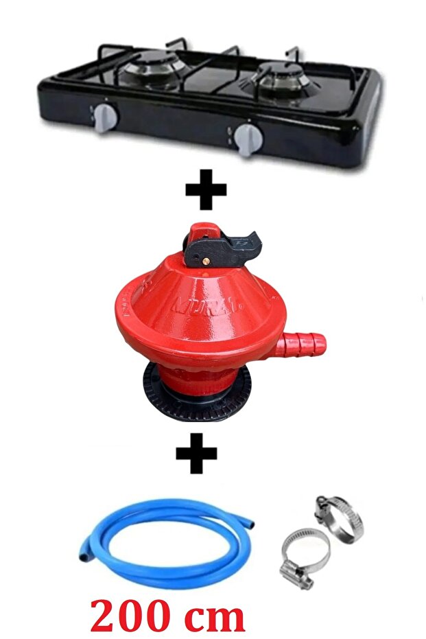 2 Gözlü Tüplü Ocak Emaye Set Üstü Ocak İkili Ocak Karavan Kamp Ocağı Tüplü Ocak Çakmaksız - 1