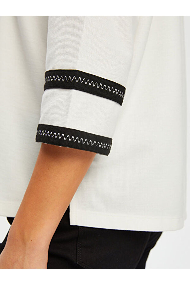 Zigzag Şeritli Polo Yaka Örme Bluz 004 - 6