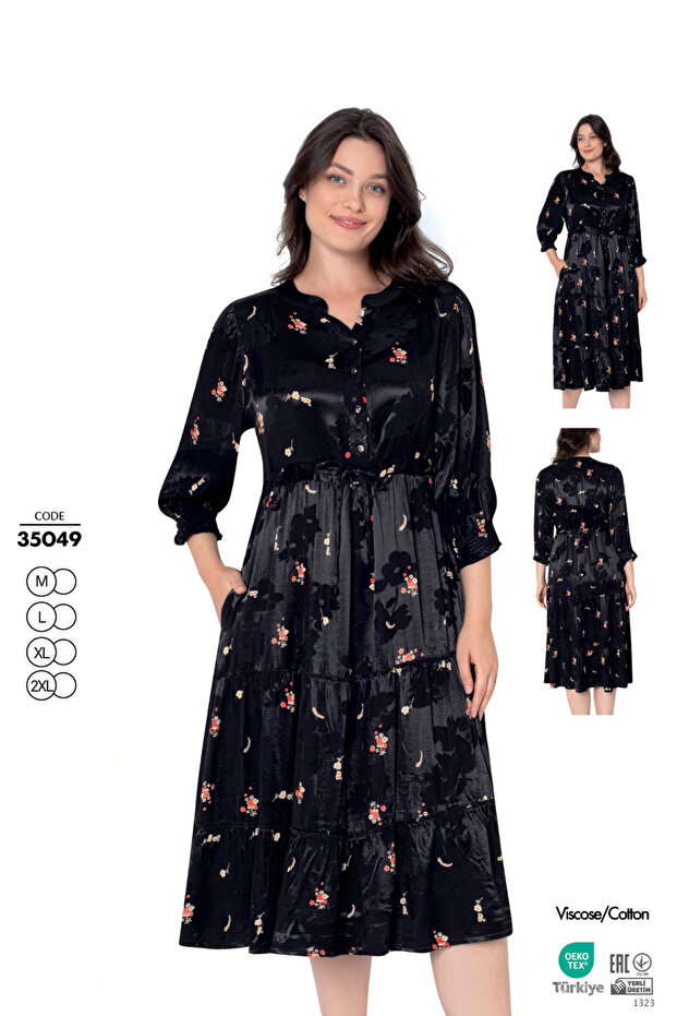 Women's Jacquard Satin Cotton Viscose Fabric Patterned Dress 35049